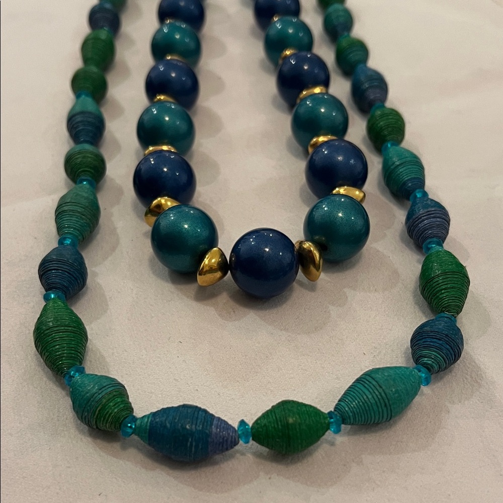 Elegant Blue and Green Beaded Necklaces